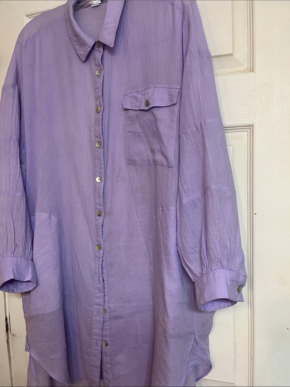April Cornell Lavender Button-Down Longline Shirt/tunic. Lightweight fabric.